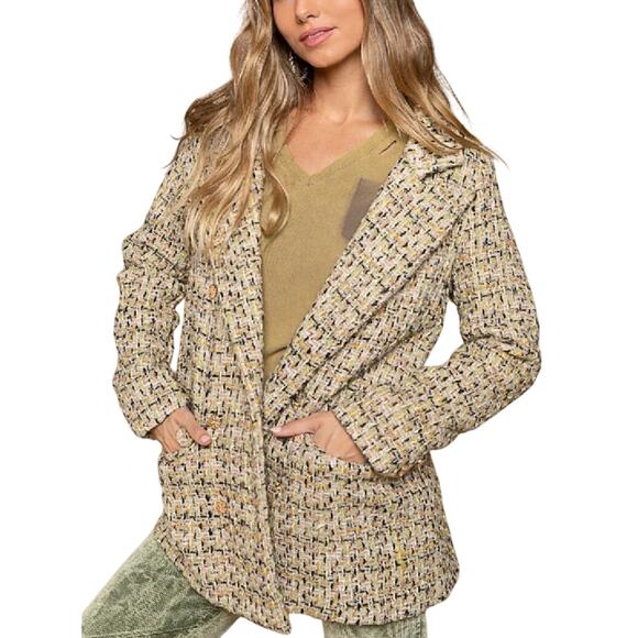 POL Tweed Blazer Jacket Metallic Double Breasted - Picture 2 of 10